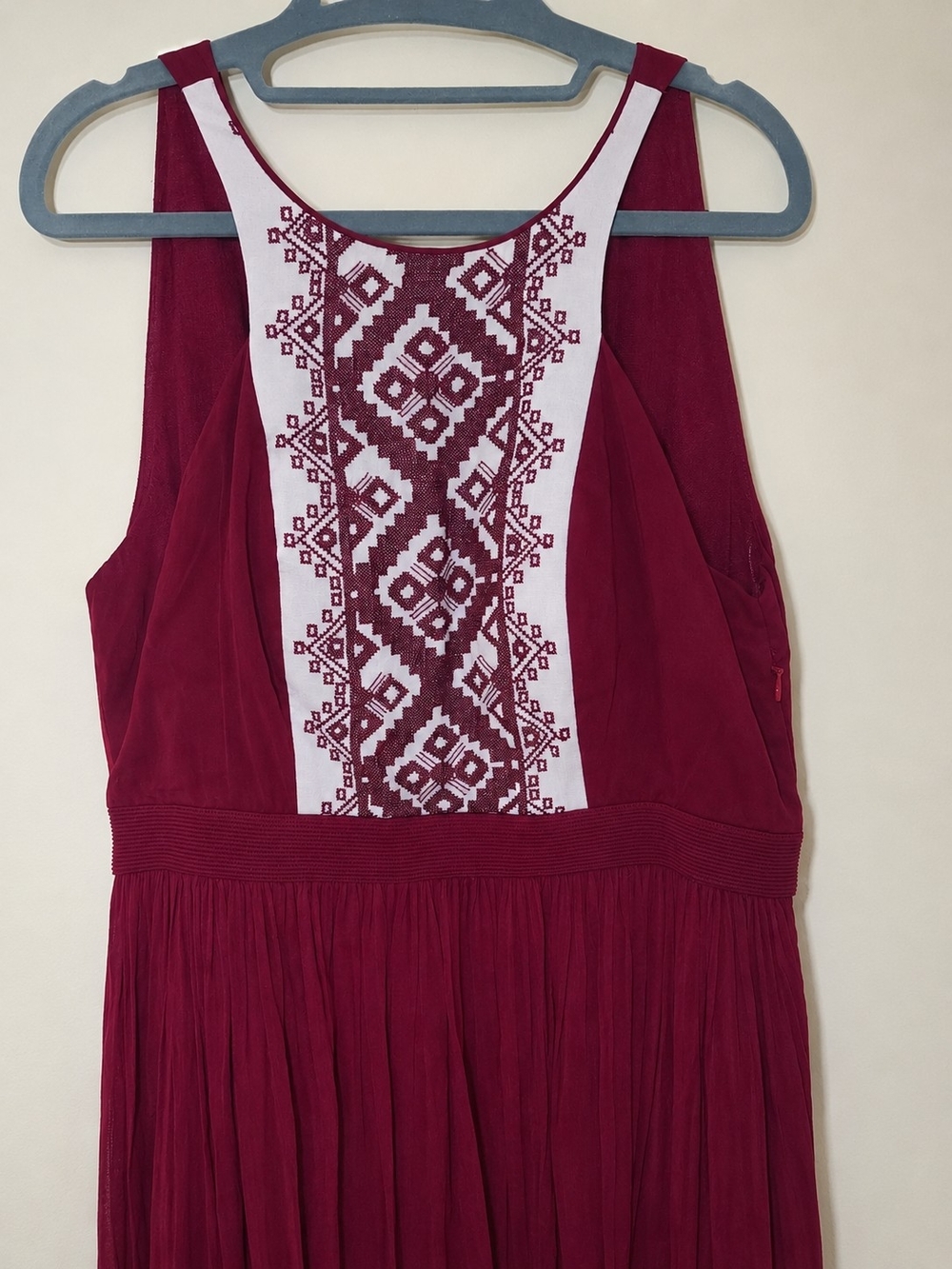 Anita Dongre Burgundy Geometric Embroidered Boho Maxi Dress Size 14 - Picture 4 of 8
